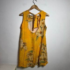 Vestido Estampado Floral Amarelo Mostarda com Amarração nas Costas – Line – tam G