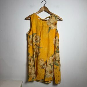 Vestido Estampado Floral Amarelo Mostarda com Amarração nas Costas – Line – tam G
