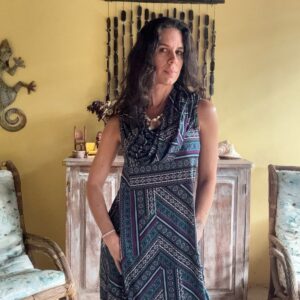 Vestido Estampado Roxo Malha Fria Gola Boba – Danque – tam P
