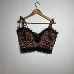 Top Cropped Animal Print com Renda e Zíper – Aquarela – tam G