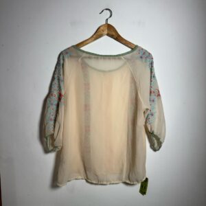 Camisa Feminina Nude Transparente Bordada – tam G