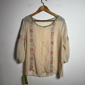 Camisa Feminina Nude Transparente Bordada – tam G