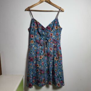 Vestido Azul Floral com Detalhe Ruched no Busto – anax – tam G
