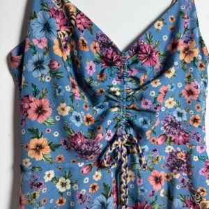 Vestido Azul Floral com Detalhe Ruched no Busto – anax – tam G