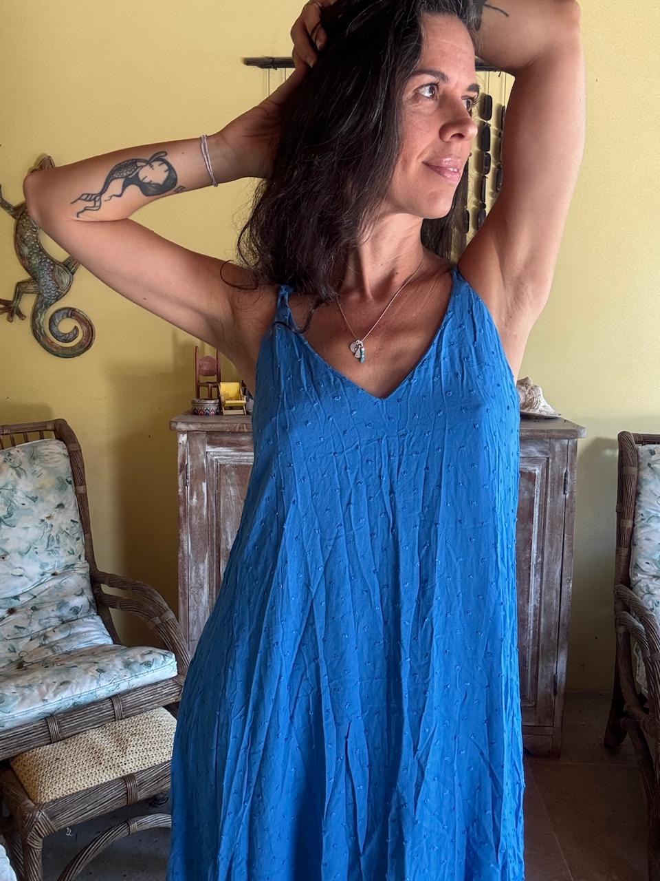 Vestido Longo Slip Azul Texturizado – tam G - Imagem 4