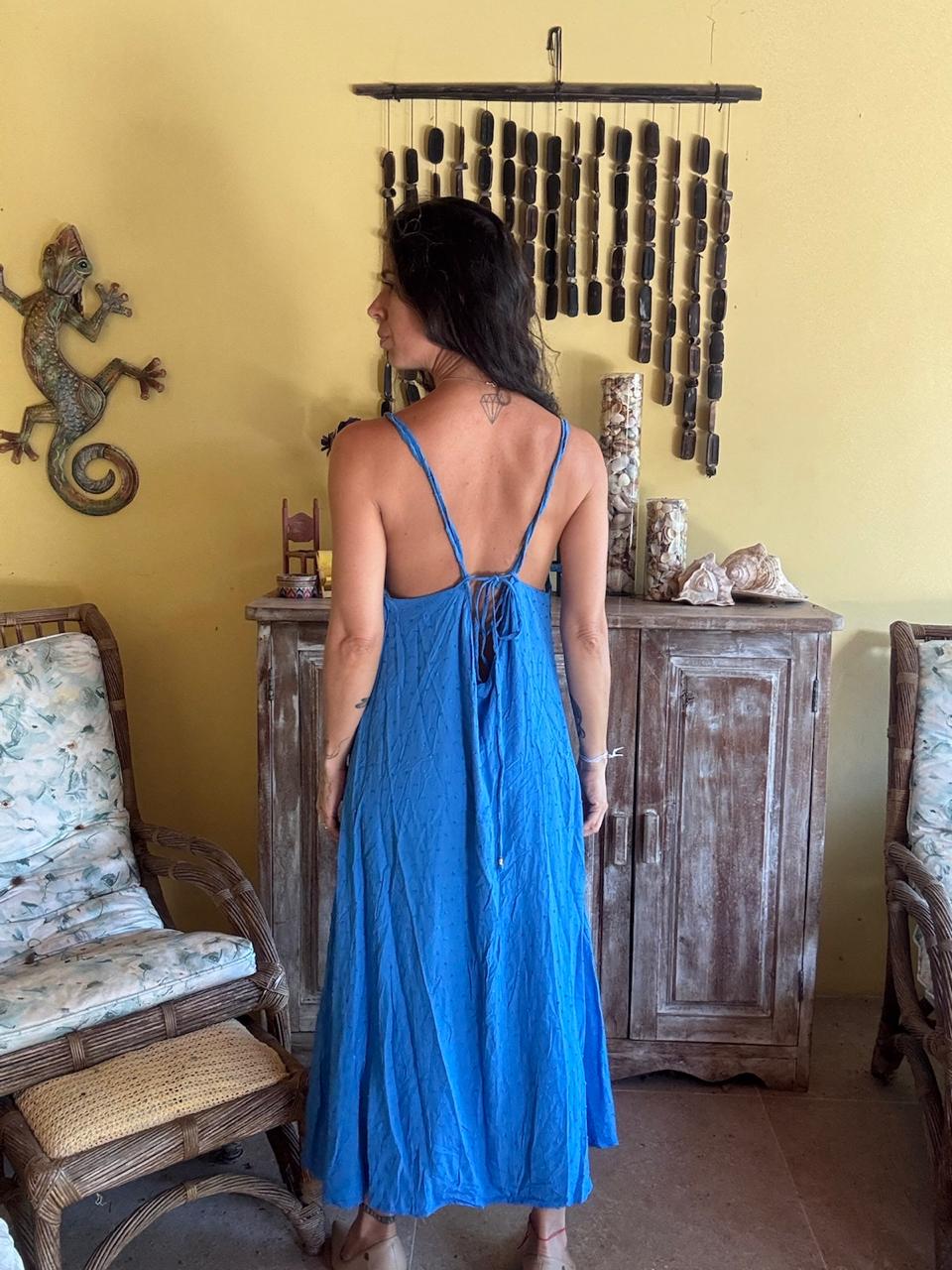 Vestido Longo Slip Azul Texturizado – tam G - Imagem 2