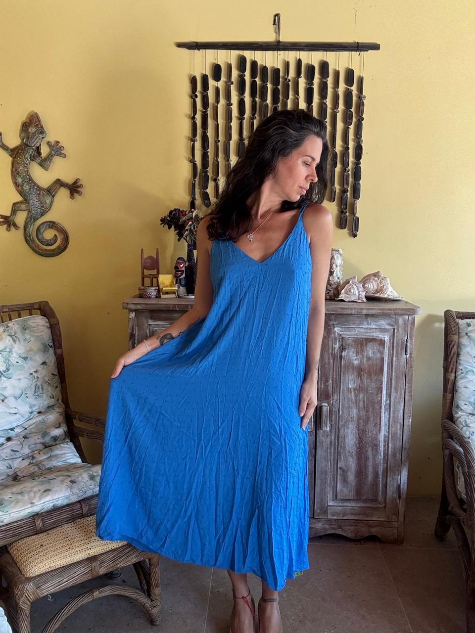 Vestido Longo Slip Azul Texturizado – tam G - Imagem 3