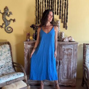 Vestido Longo Slip Azul Texturizado – tam G