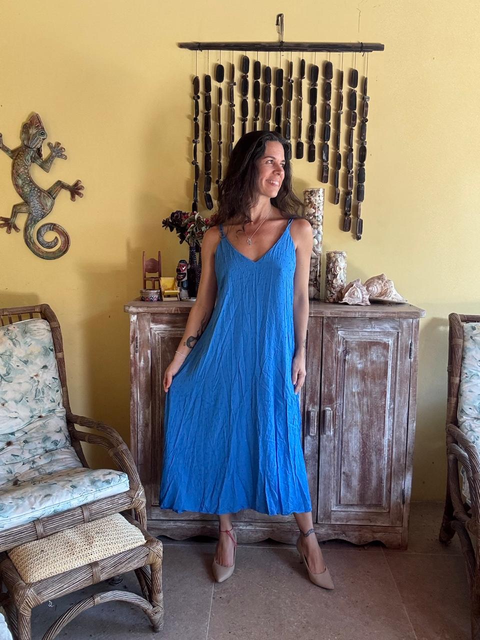 Vestido Longo Slip Azul Texturizado – tam G