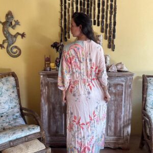 Vestido Longo Estampado Floral Rosa e Azul – Line – tam M
