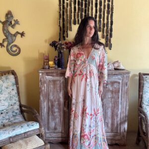 Vestido Longo Estampado Floral Rosa e Azul – Line – tam M