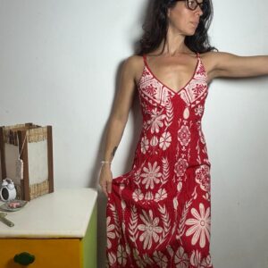 Vestido Longo de Alcinha Estampado Vermelho – Aneth – tam M