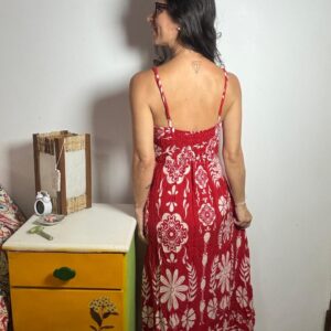 Vestido Longo de Alcinha Estampado Vermelho – Aneth – tam M