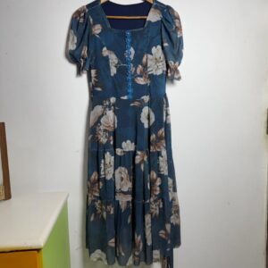 Vestido Estampado Floral Azul Manga Bufante – tam M