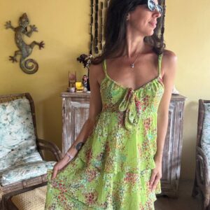 Vestido Verde Estampado Floral com Babados – 3b's – tam G