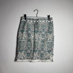 Saia Midi Estampada Branca e Verde com Pedraria – Sem Marca – tam 38