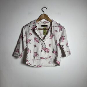 Casaquinho Cropped Branco Floral com Laço – d'bela – tam P