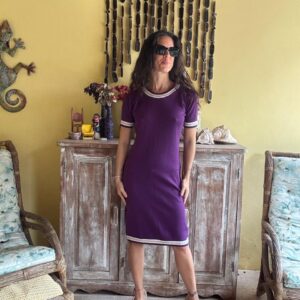 Vestido Roxo de Tricô com Listras – tam G