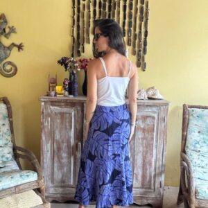 Saia Longa Estampada Azul e Preto com Fenda – Emporio Colllection – tam M