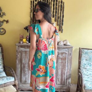Vestido Estampado Floral Patchwork com Decote V – tam M