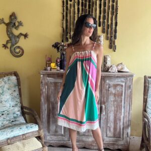 Vestido estampa geométrica rosa e verde – Franciele Morezzi – tam M