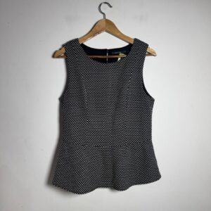 Blusa Regata Peplum Poá Preta e Branca – Gregory – tam 44
