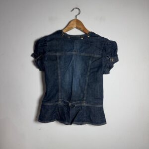 Camisa Jeans Peplum com Laço e Ilhós Dourados – Lelia Costa – Tam M