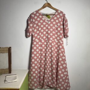 Vestido Rosa Poá com Manga Curta – Elizabeth – tam G
