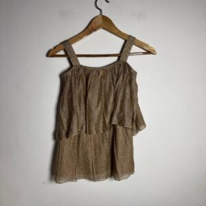 Blusa em Tricô Dourado com Brilho e Babados – Brooksfield – tam M