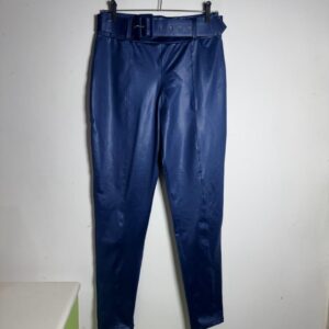 Calça Azul Sintética Acetinada com Cinto – Miss Dior – tam M