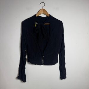 Sobreposição Cropped Preta Amarração Decote V – Dalet – tam G