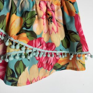 Short Saia Infantil Estampado Floral com Pom-pons – Mon Sucrê – tam 6