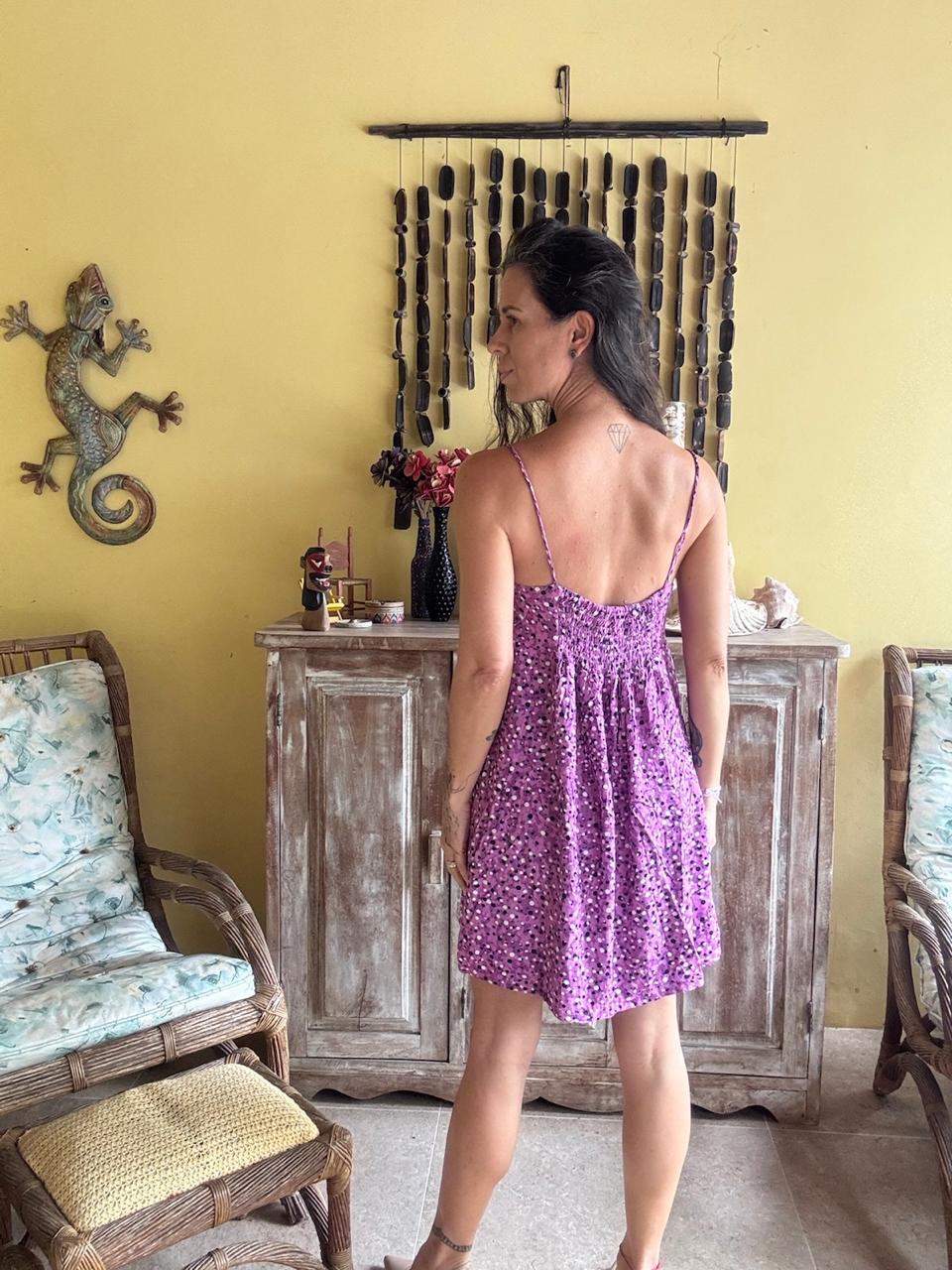 Vestido Curto Alças Finas Lilás Poá – Amaro – tam M - Imagem 2
