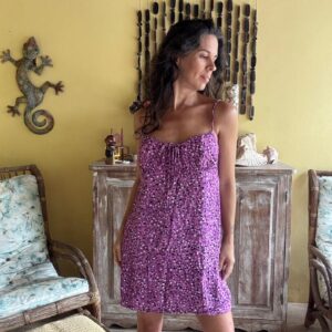 Vestido Curto Alças Finas Lilás Poá – Amaro – tam M