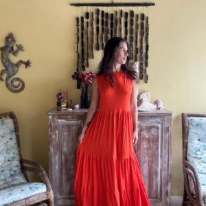 Vestido Longo Laranja com Babados – Miss Dior – tam M