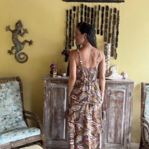 Vestido Longo Estampa Folhagem Laranja e Marrom – Marfinno – tam M