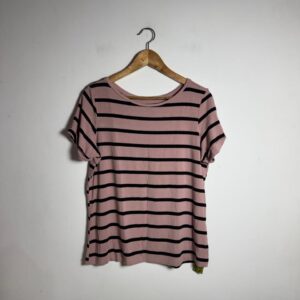 Blusa Feminina de Malha Rose com Listras Pretas – tam G
