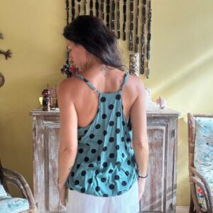 Blusa Regata Verde com Bolas Pretas – tam G