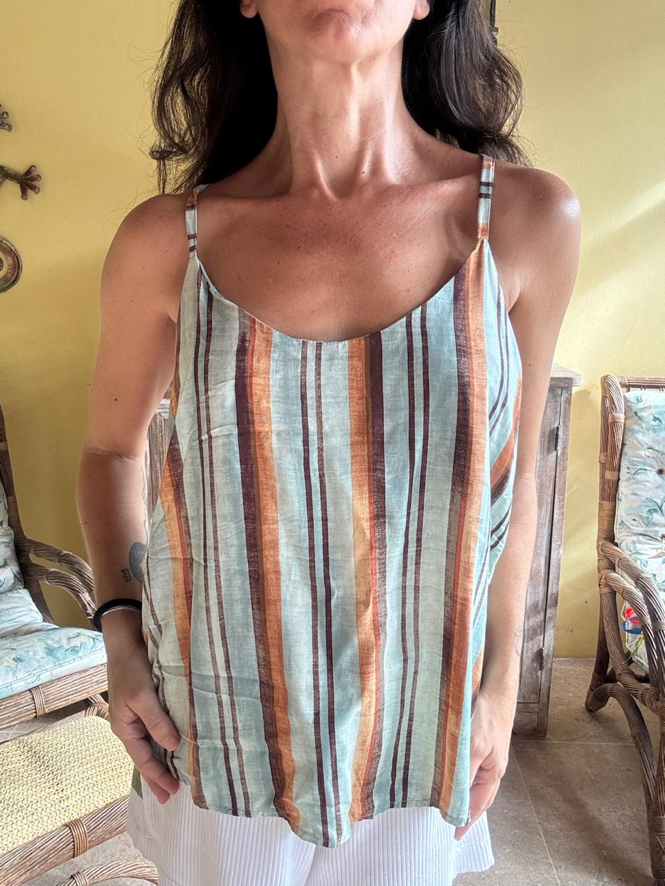 Regata Cropped Listrada Azul e Laranja – tam G - Imagem 3