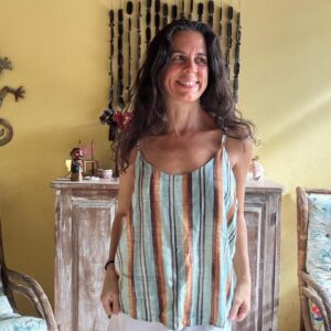 Regata Cropped Listrada Azul e Laranja – tam G