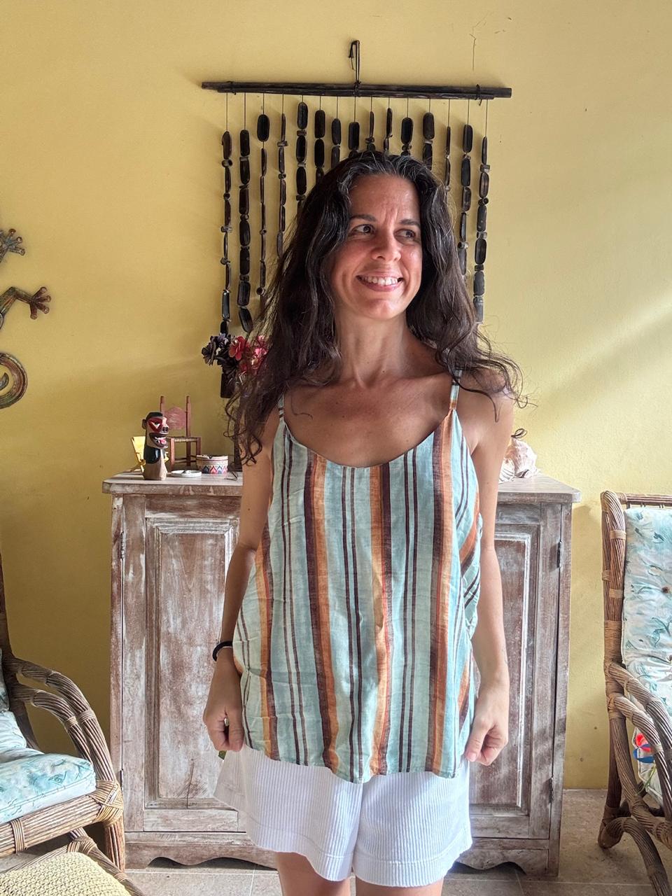 Regata Cropped Listrada Azul e Laranja – tam G