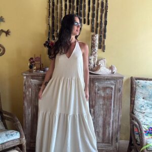 Vestido Longo Nude Decote V – tam P