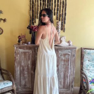 Vestido Longo Nude Decote V – tam P