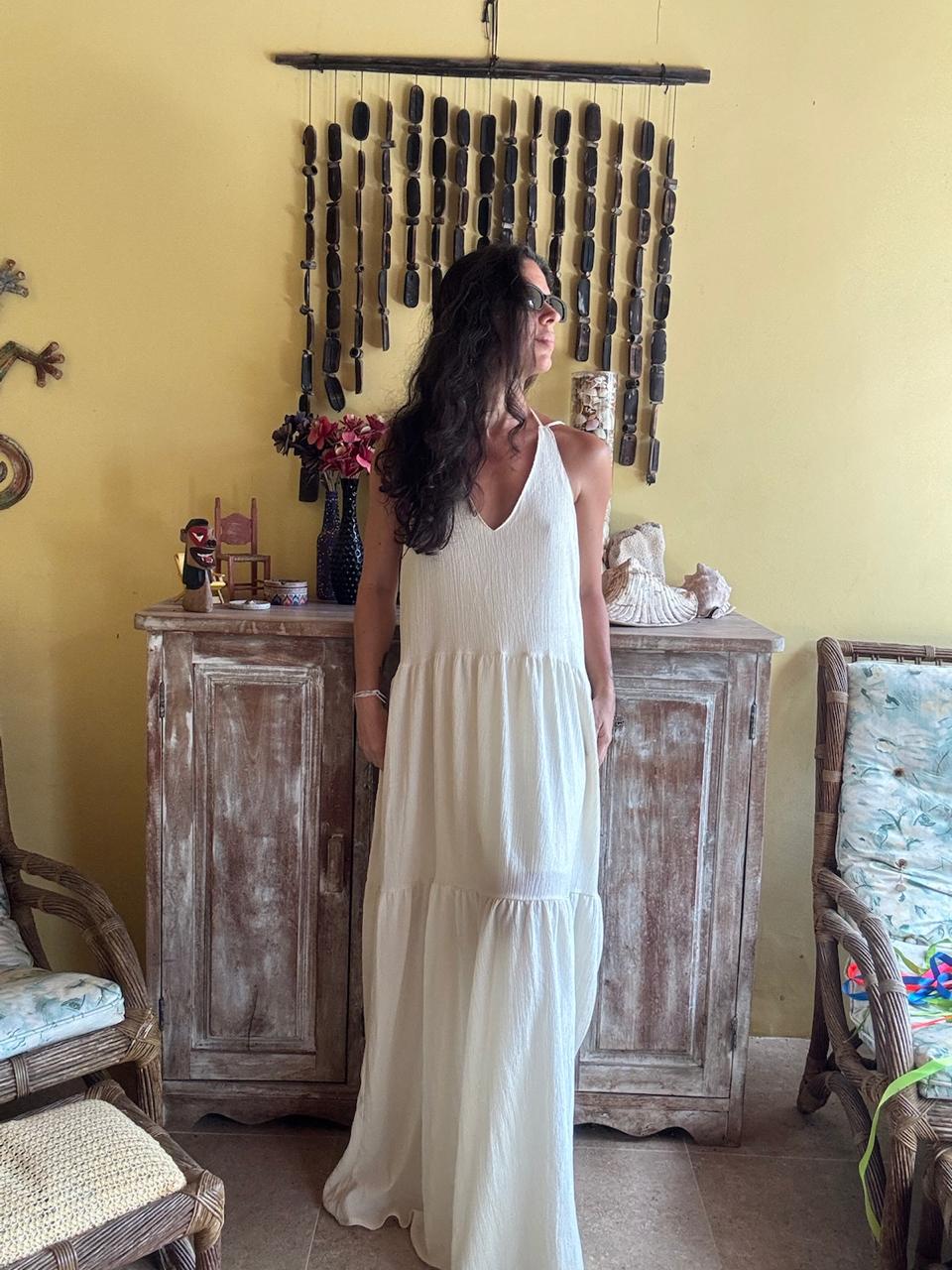 Vestido Longo Nude Decote V – tam P - Imagem 4