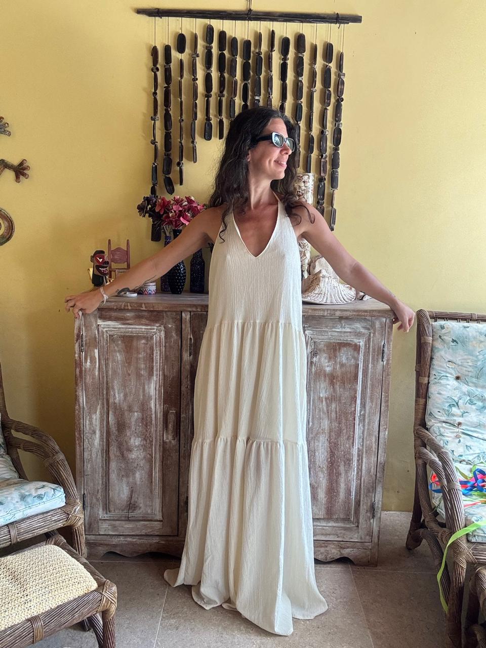 Vestido Longo Nude Decote V – tam P - Imagem 5