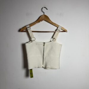 Top Cropped Off-white Canelado com Zíper e Nó Frontal – A Collection – tam M