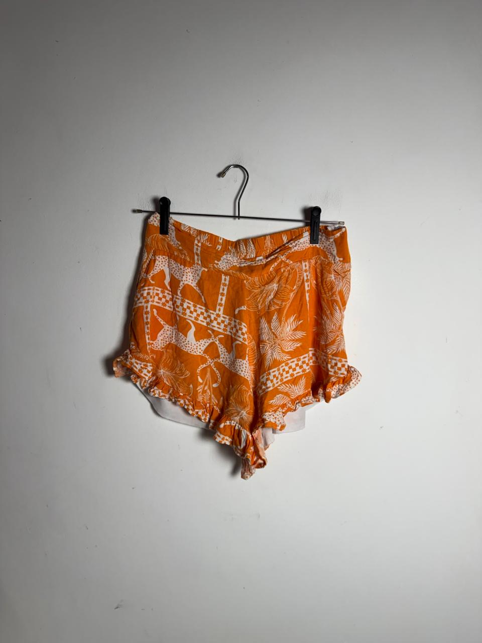 Short Estampa de Palmeiras e Onças Laranja e Branco – tam P