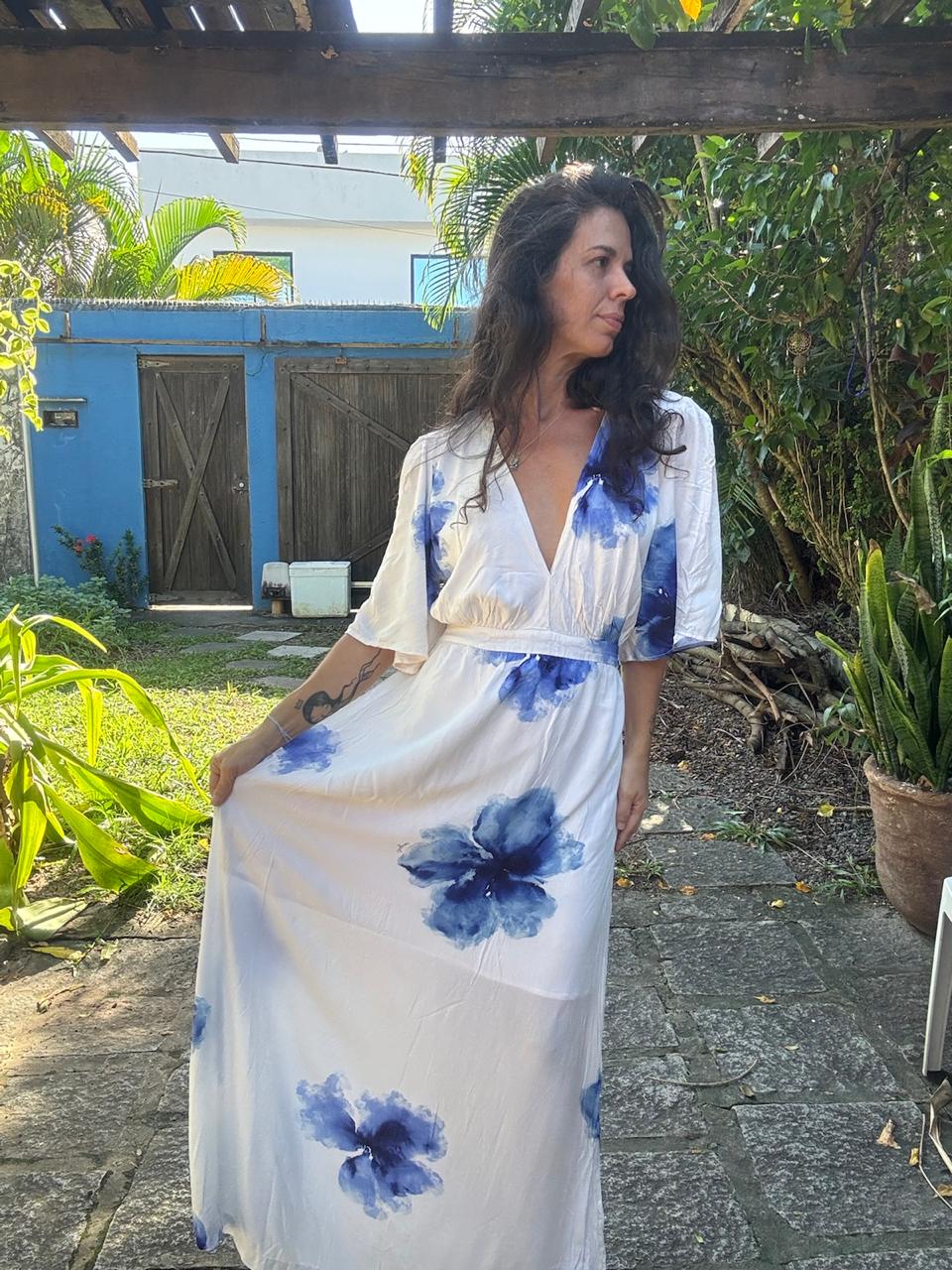 Vestido Longo Azul e Branco – Angel – tam GG - Imagem 3