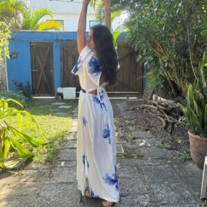 Vestido Longo Azul e Branco – Angel – tam GG
