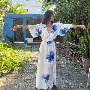 Vestido Longo Azul e Branco – Angel – tam GG